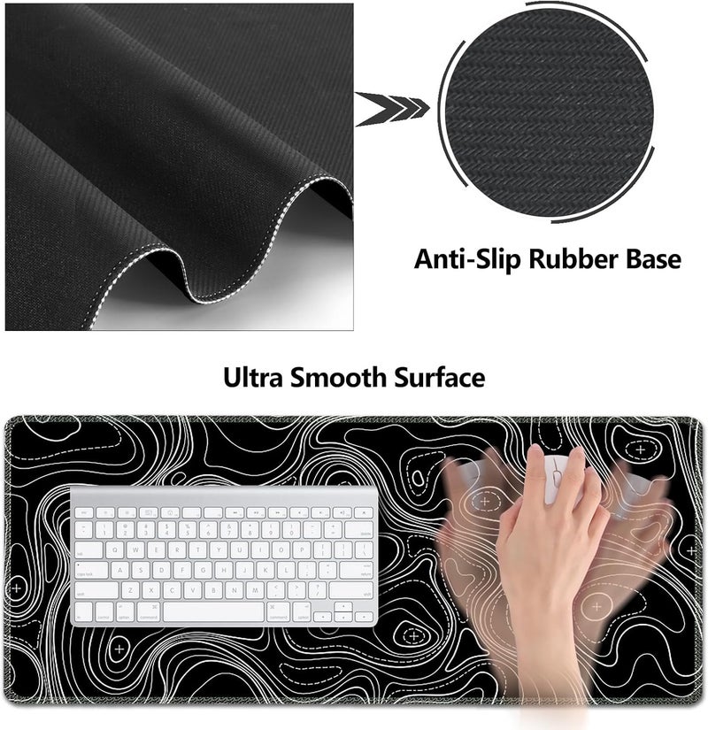 AIMSA Keyboard Mouse Pad Set, Large Gaming Mouse Pad +Wrist Rest Mouse Pad +Keyboard Wrist Support +Coaster, 35x15.7 inch Extended Desk Mat for Easy Typing Pain Relief (Black Topographic) - Image 4